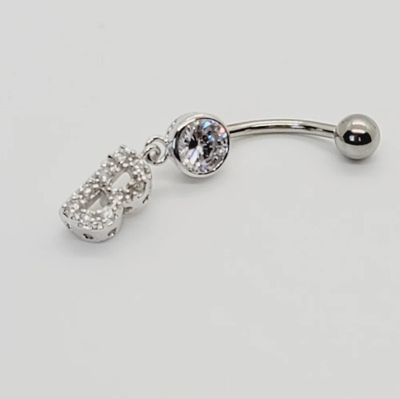 Cinderella Jewelry - New 925 Sterling Silver Initial belly button ring "B"